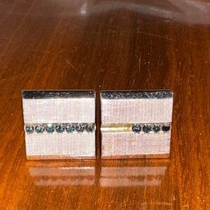 Vtg Mid Century SWANK Square Silver ‎ Tone Cufflinks with Dark Navy Rhinestones